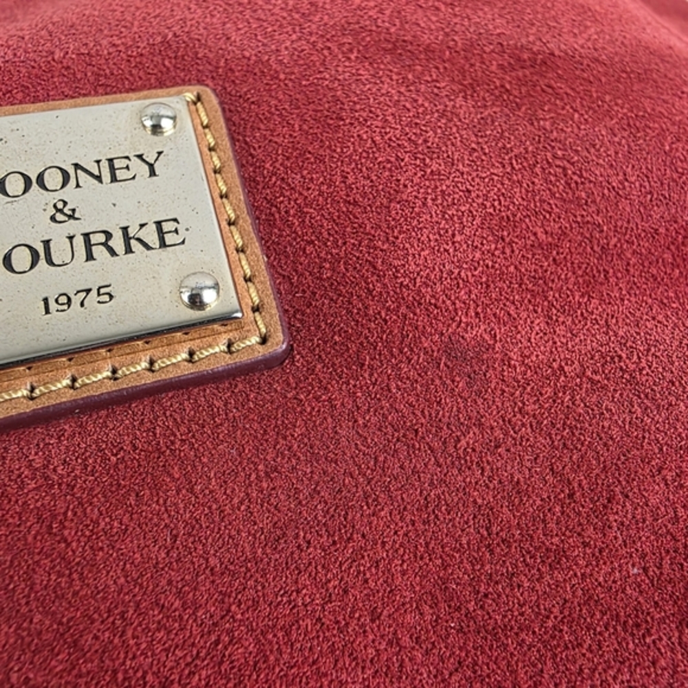 Dooney & Bourke Red Suede Hobo Shoulder Bag‎ Leather Tan Purse Classic - Picture 15 of 16